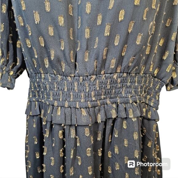 Lulus Touch of Glam Navy Dotted Off-the-Shoulder Mini Dress  L - Picture 2 of 13